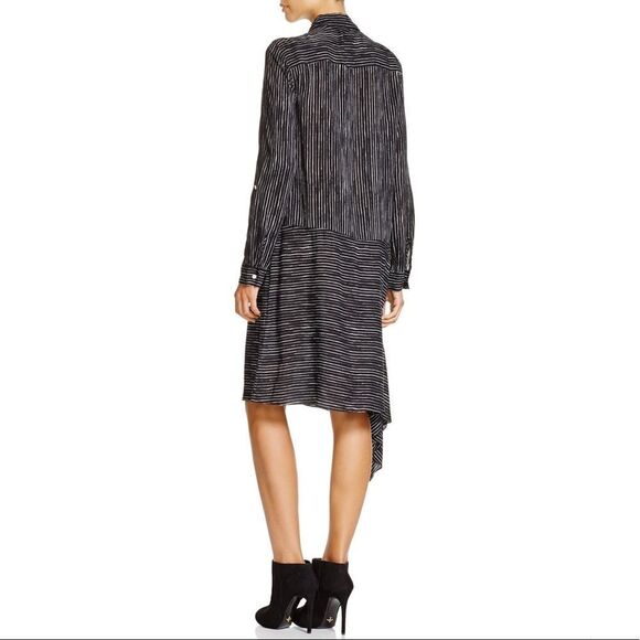 𝅺dkny Pure Black Striped Asymmetric Shirt Dress XS - Picture 2 of 7